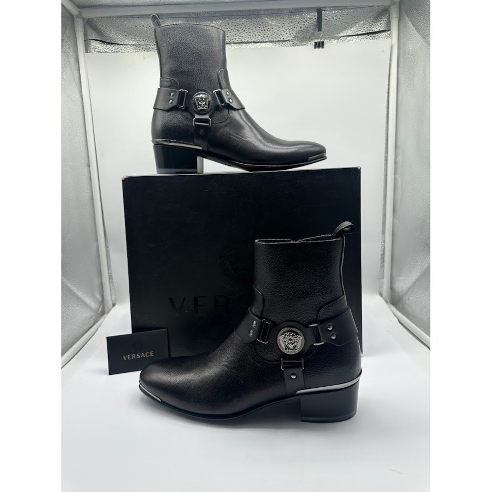 Versace Medusa Leather Ankle Boots Black IT 40 US 9 Made in Italy 5276 NIB
